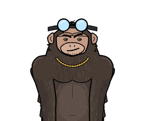 Chimp, the DopaChimp coach, with his lab goggles and gold chain